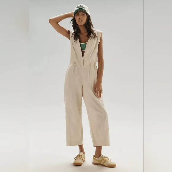 NWT Daily Practice Anthropologie Soller Drawstring Jumpsuit, Crean, Size Small - Picture 1 of 6